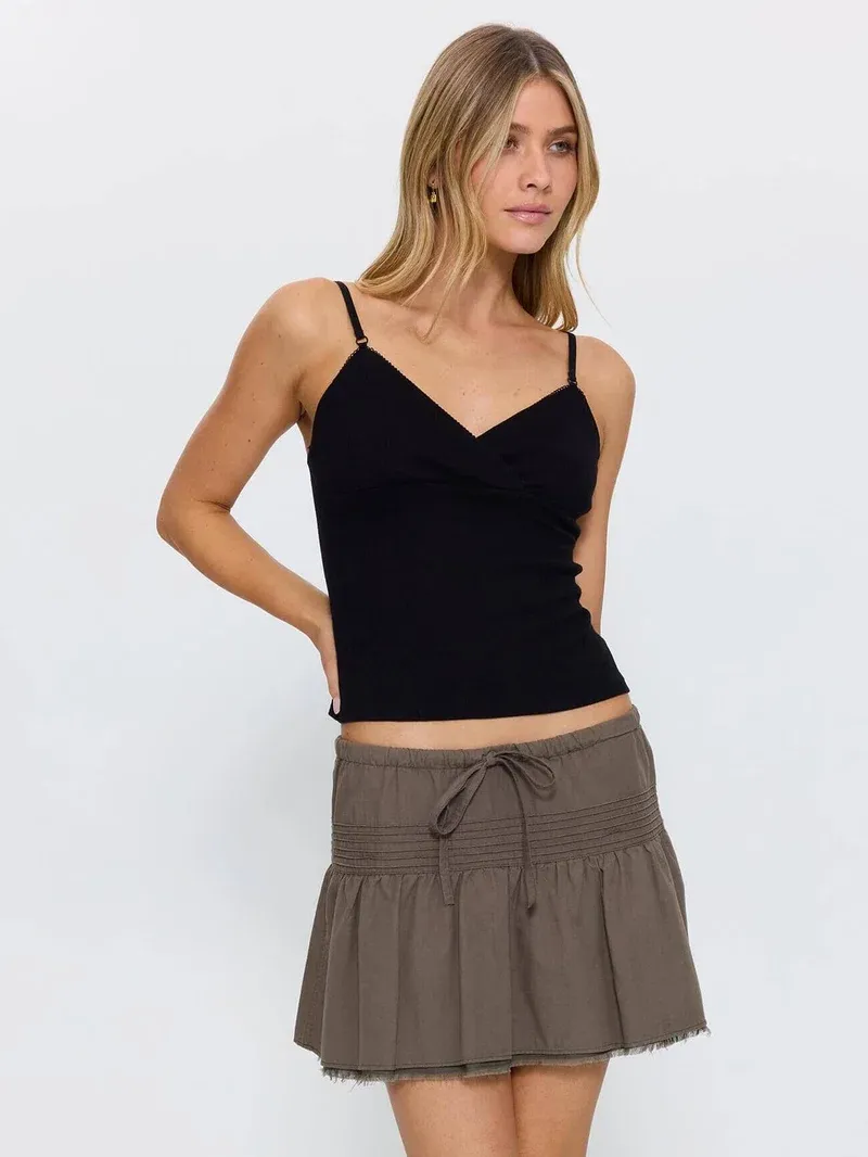 THRILLS WOMENS VIOLET POINTELLE TOP - BLACK