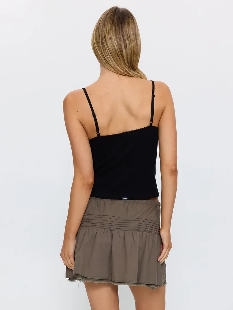 THRILLS WOMENS VIOLET POINTELLE TOP - BLACK