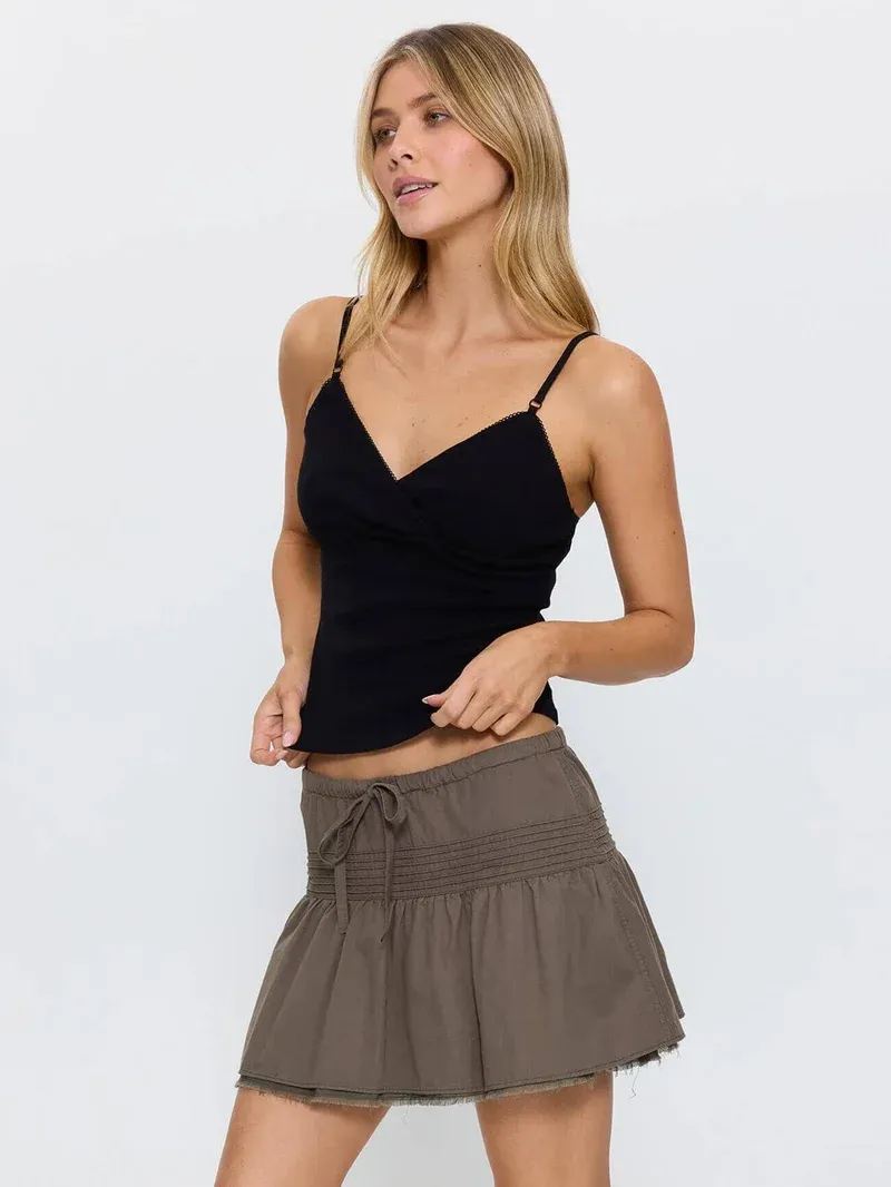THRILLS WOMENS VIOLET POINTELLE TOP - BLACK