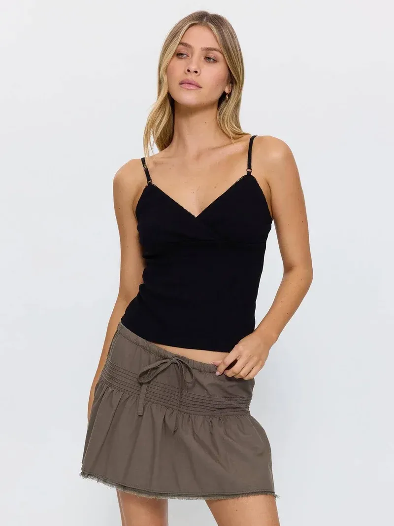 THRILLS WOMENS VIOLET POINTELLE TOP - BLACK