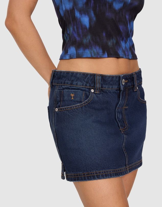 THRILLS WOMENS RAMONA MID RISE MICRO SKIRT - MIDNIGHT TORQUE BLUE