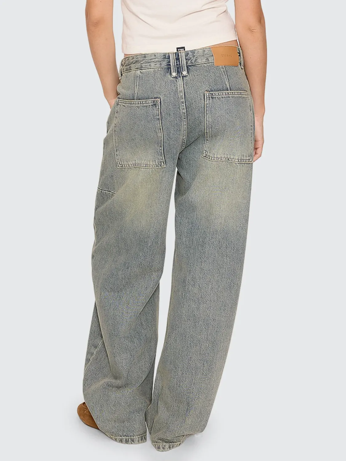 THRILLS WOMENS SLOANE LOW RISE BARREL JEAN - GRANITE GREEN TINT