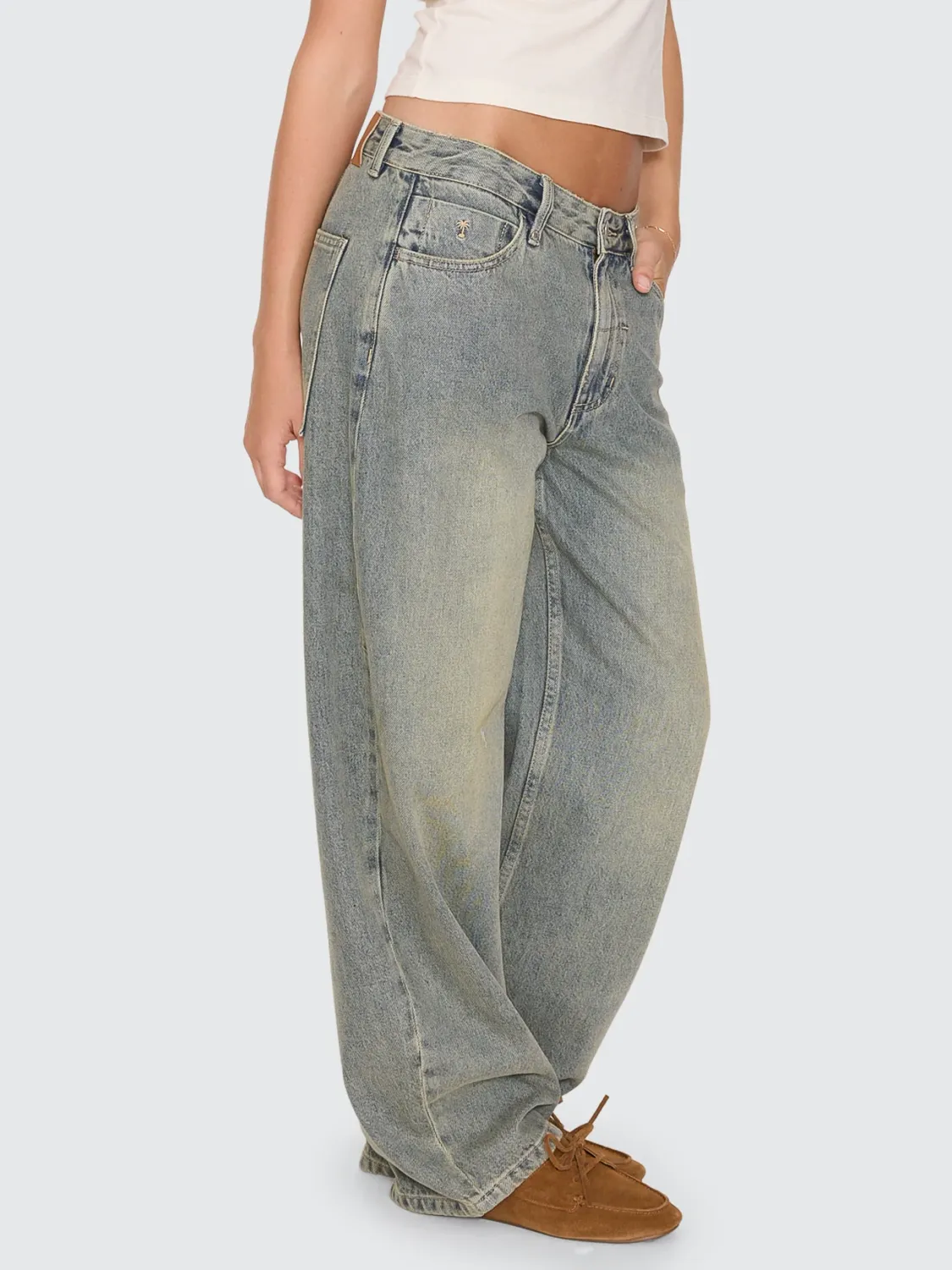 THRILLS WOMENS SLOANE LOW RISE BARREL JEAN - GRANITE GREEN TINT