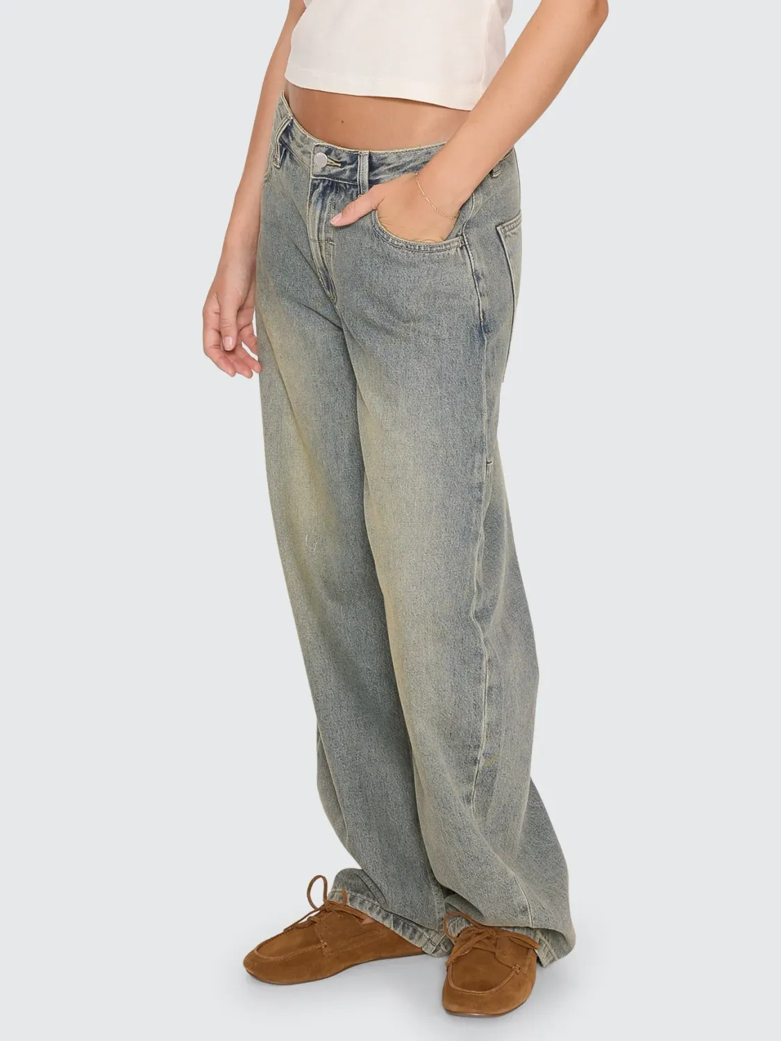 THRILLS WOMENS SLOANE LOW RISE BARREL JEAN - GRANITE GREEN TINT