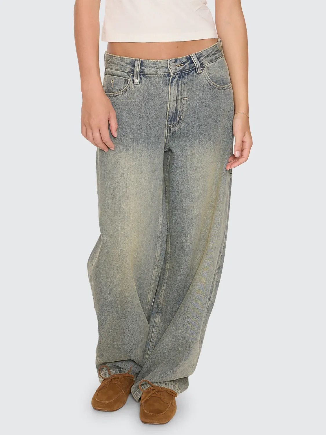 THRILLS WOMENS SLOANE LOW RISE BARREL JEAN - GRANITE GREEN TINT