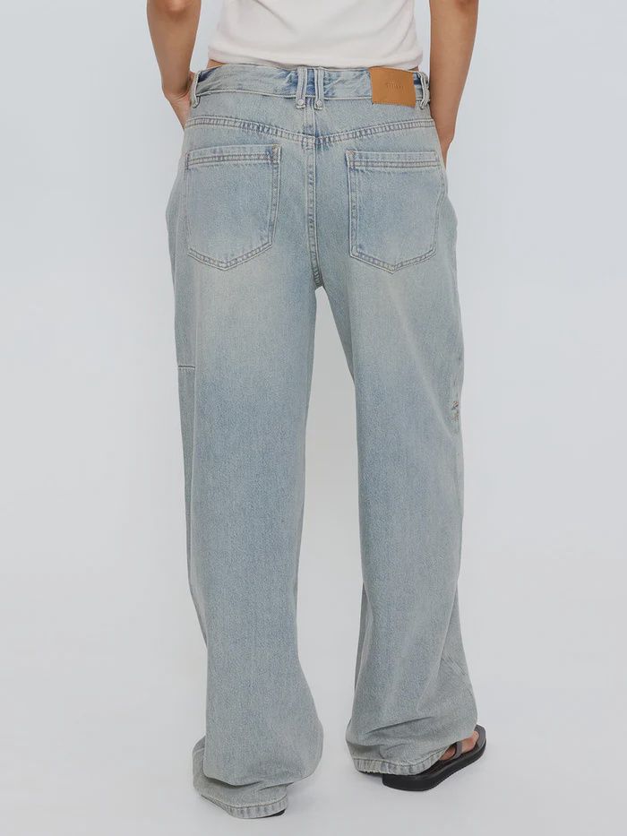 THRILLS WOMENS MURPHY FOLDED WAIST BAGGY JEAN - LIGHT GRANITE BLUE