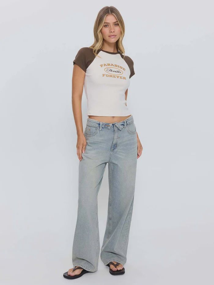 THRILLS WOMENS MURPHY FOLDED WAIST BAGGY JEAN - LIGHT GRANITE BLUE