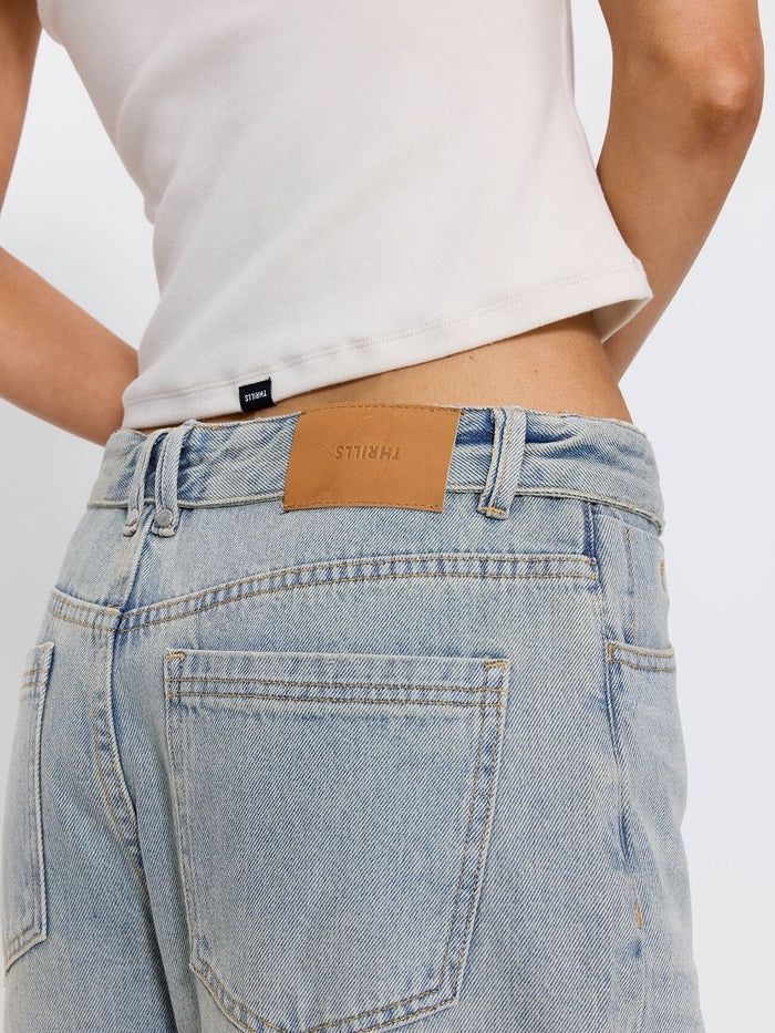 THRILLS WOMENS MURPHY FOLDED WAIST BAGGY JEAN - LIGHT GRANITE BLUE