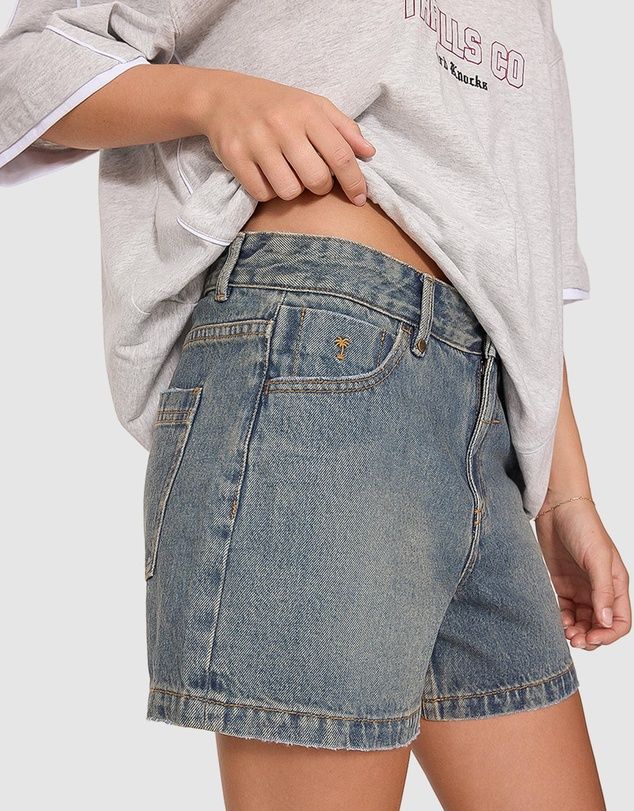 THRILLS WOMENS CARA MID RISE SHORT - MID DIRTY FADED BLUE