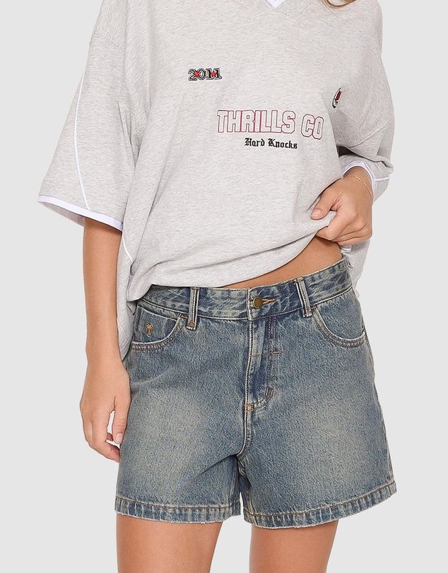 THRILLS WOMENS CARA MID RISE SHORT - MID DIRTY FADED BLUE