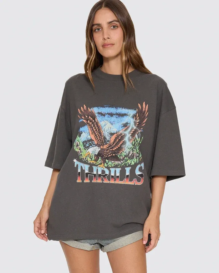 THRILLS WOMENS SEEN &amp; HEARD OVERSIZED TEE - MERCH BLACK