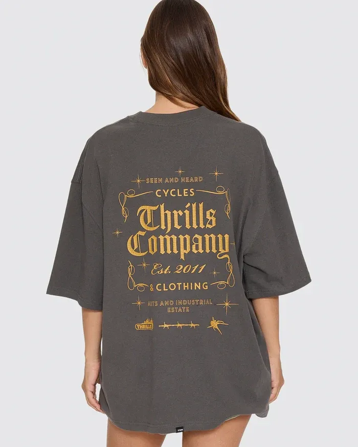 THRILLS WOMENS SEEN &amp; HEARD OVERSIZED TEE - MERCH BLACK