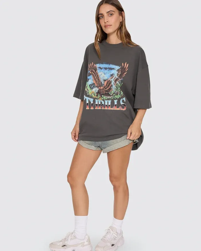 THRILLS WOMENS SEEN &amp; HEARD OVERSIZED TEE - MERCH BLACK