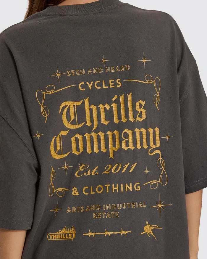 THRILLS WOMENS SEEN &amp; HEARD OVERSIZED TEE - MERCH BLACK