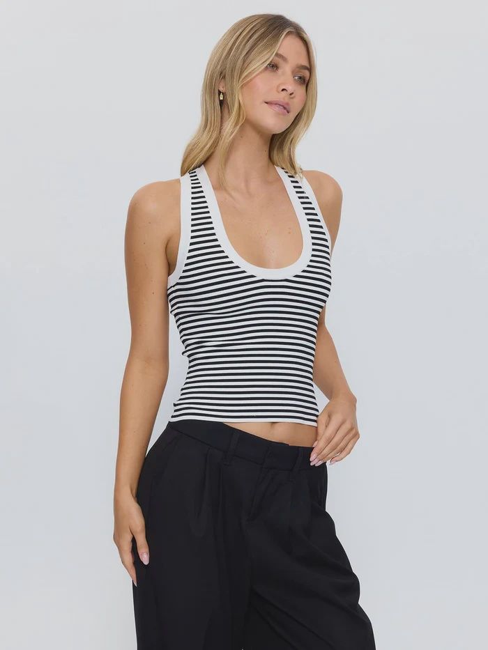 THRILLS WOMENS ASTRA V NECK TANK - BLACK STRIPE