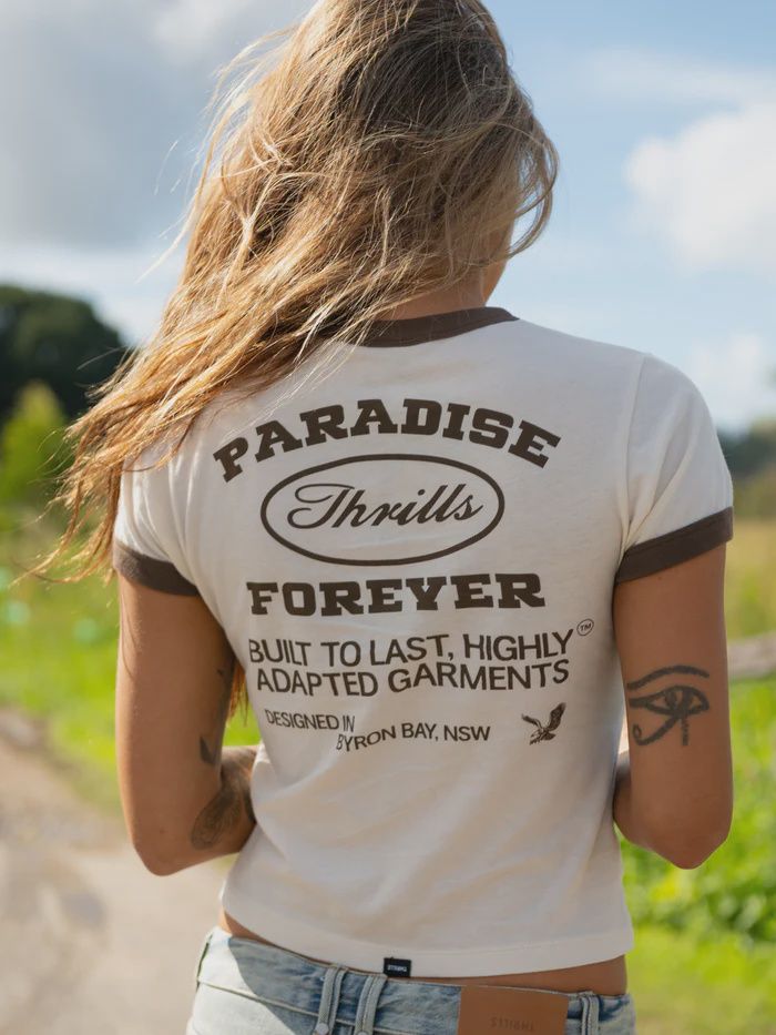 THRILLS WOMENS LAST STOP RINGER BOY TEE - HERITAGE WHITE