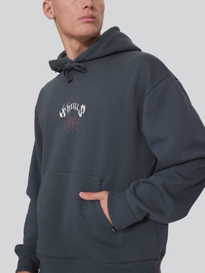THRILLS MENS STAGGER SLOUCH PULL ON CROPPED HOOD - PETROL