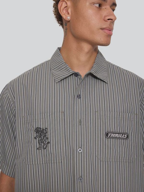 THRILLS MENS BUILT TO LAST CROPPED SHORT SLEEVE WORK SHIRT - BEETLE