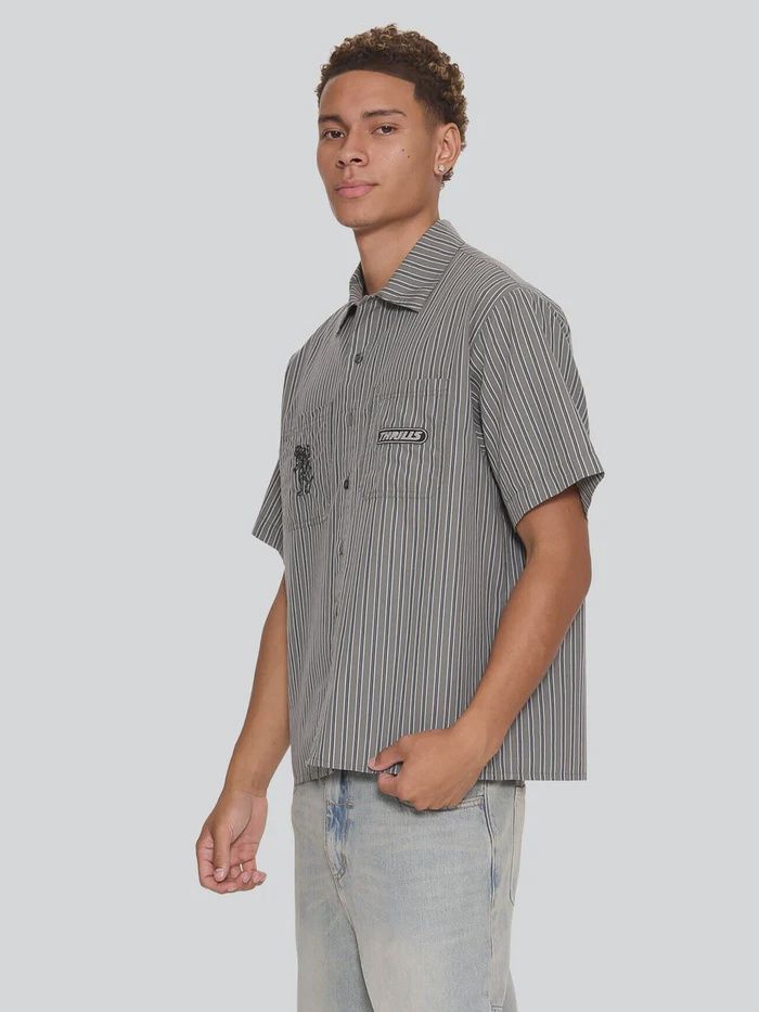 THRILLS MENS BUILT TO LAST CROPPED SHORT SLEEVE WORK SHIRT - BEETLE