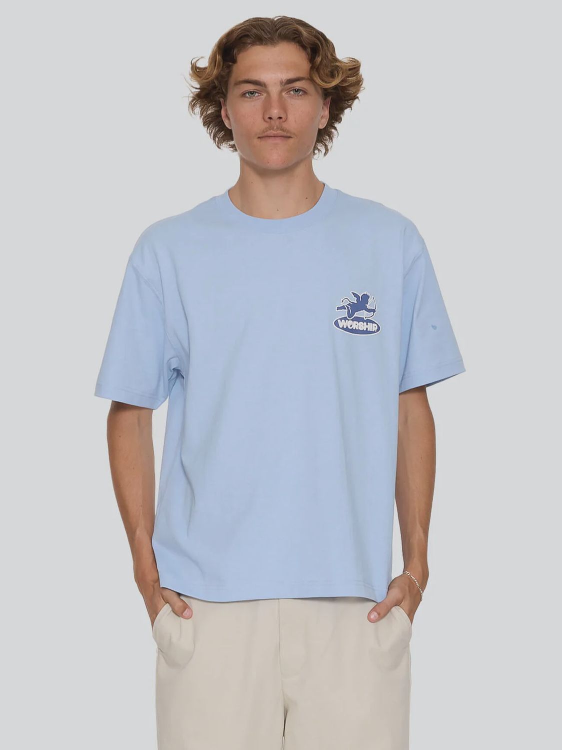 WORSHIP MENS SHADOW CHERUB TEE - DREAM BLUE
