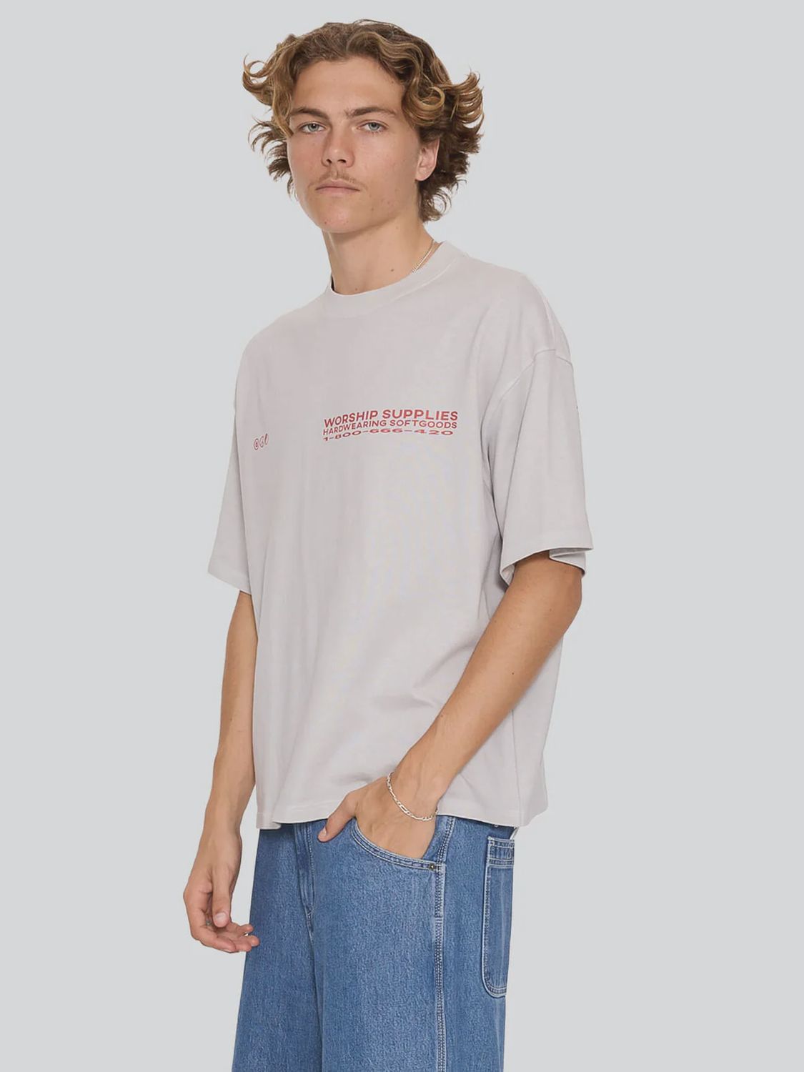 WORSHIP MENS DATA POINT BOX CROP TEE - VAPOUR GREY