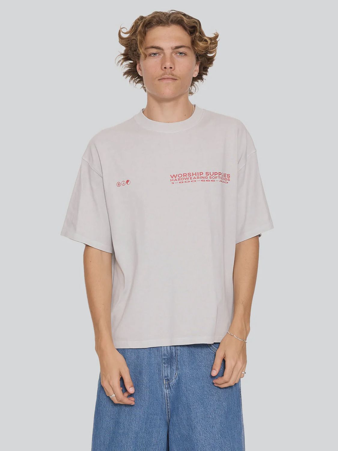 WORSHIP MENS DATA POINT BOX CROP TEE - VAPOUR GREY