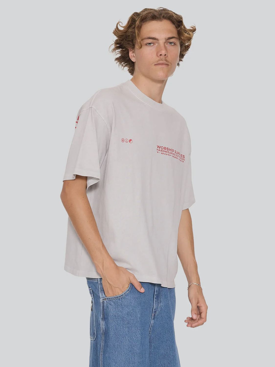 WORSHIP MENS DATA POINT BOX CROP TEE - VAPOUR GREY