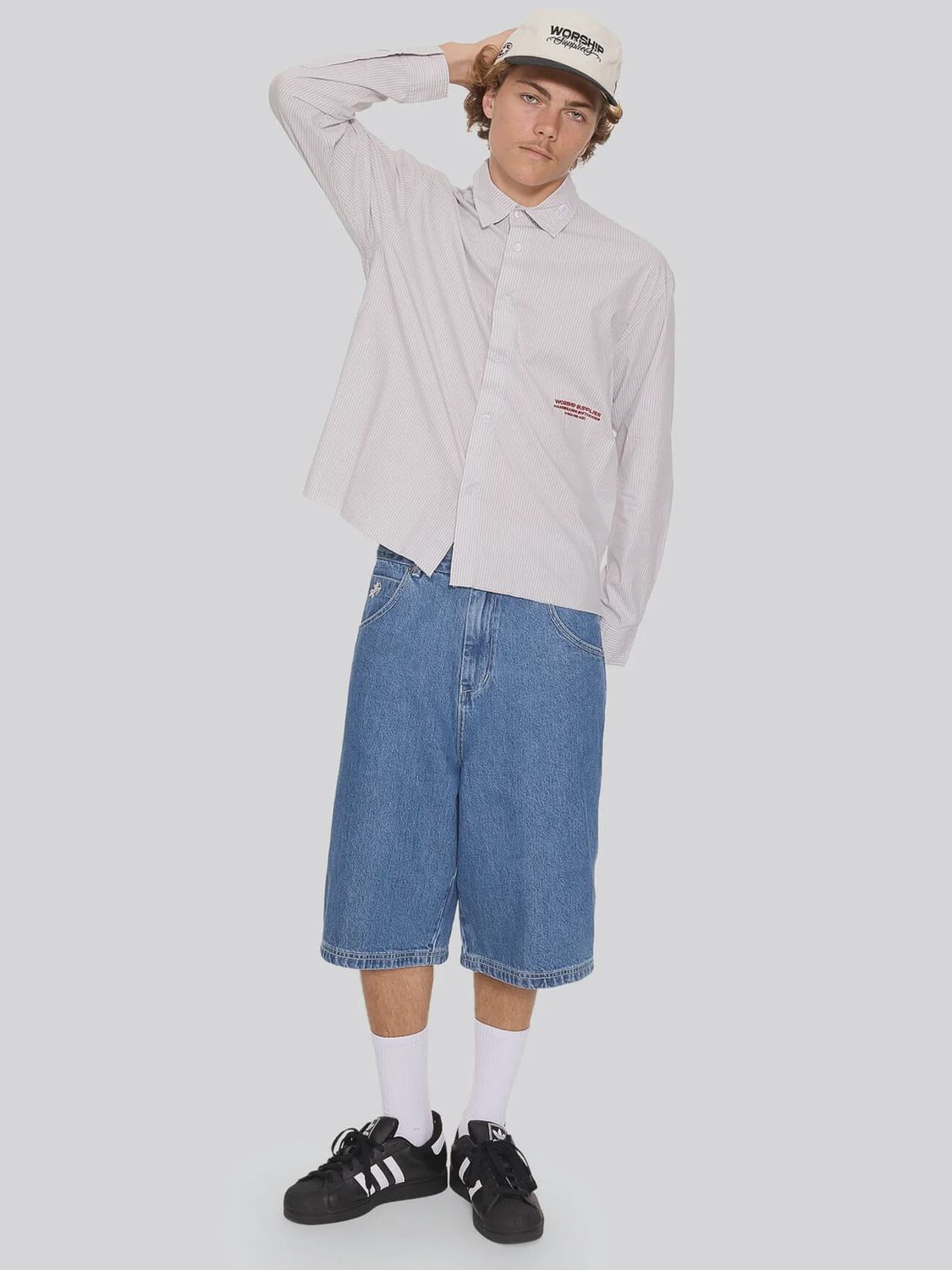 WORSHIP MENS DATA POINT CROP LONG SLEEVE SHIRT - VAPOUR GREY