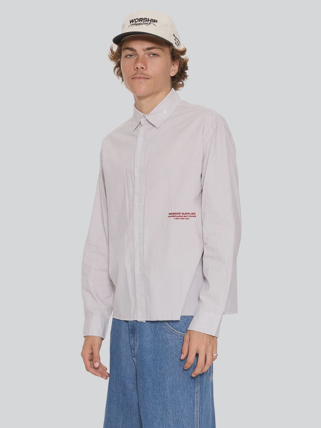 WORSHIP MENS DATA POINT CROP LONG SLEEVE SHIRT - VAPOUR GREY