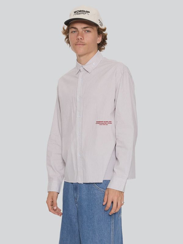 WORSHIP MENS DATA POINT CROP LONG SLEEVE SHIRT - VAPOUR GREY