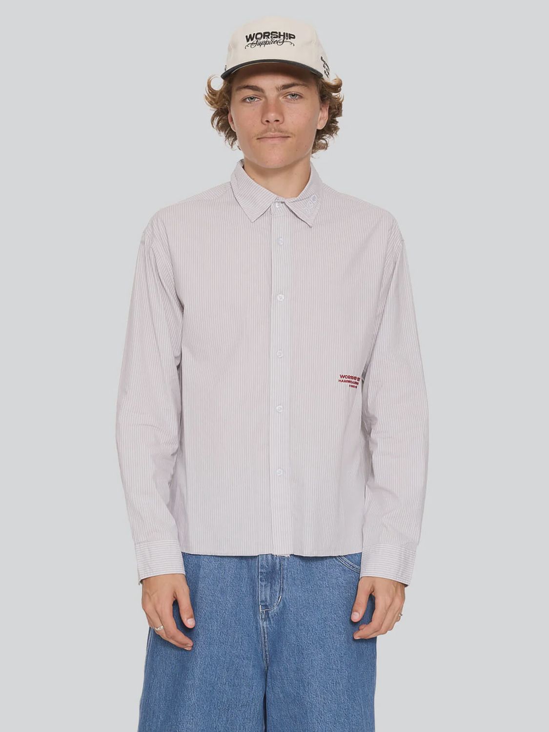 WORSHIP MENS DATA POINT CROP LONG SLEEVE SHIRT - VAPOUR GREY