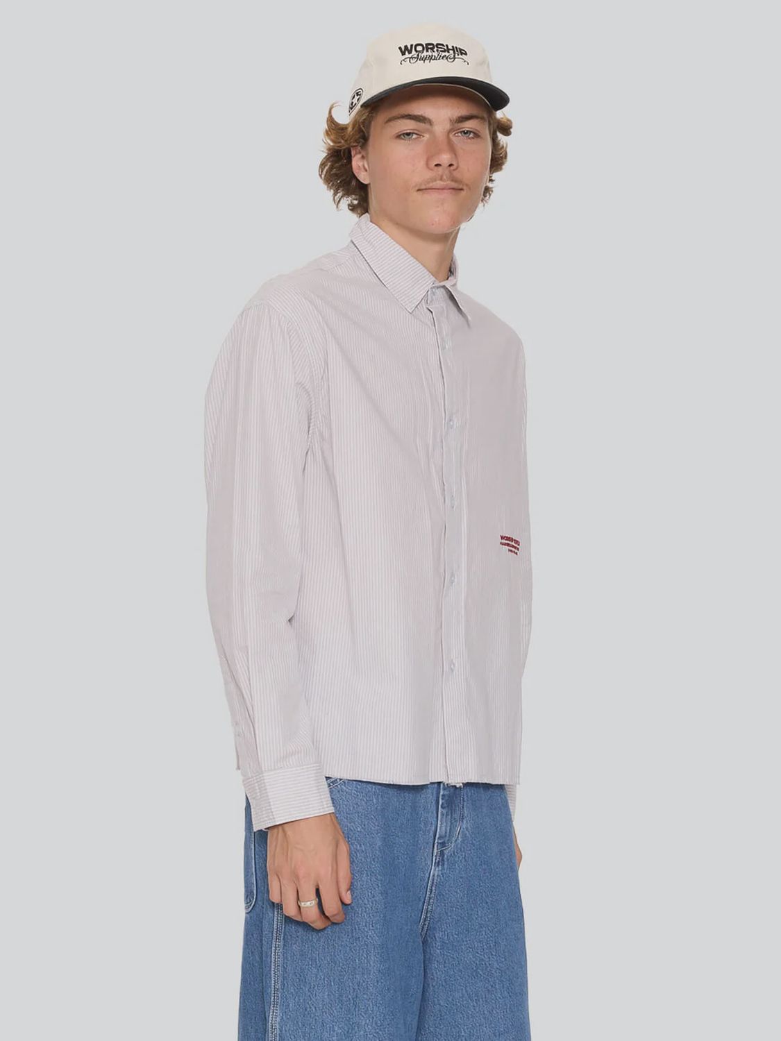 WORSHIP MENS DATA POINT CROP LONG SLEEVE SHIRT - VAPOUR GREY