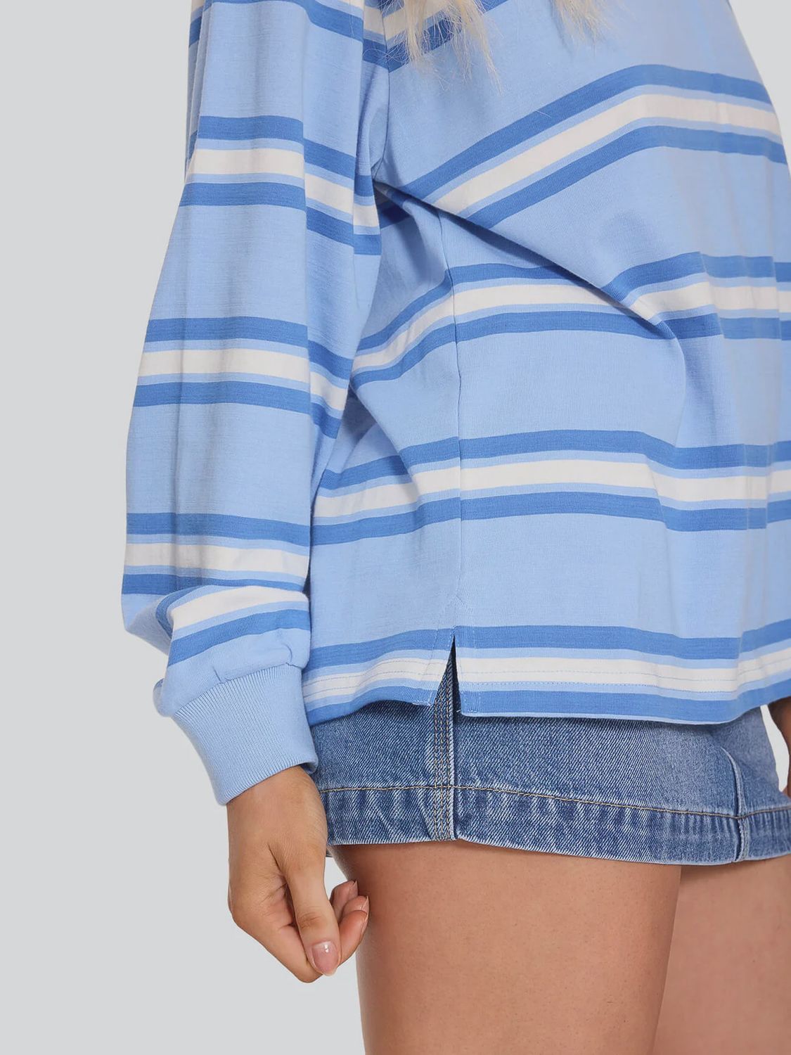 WORSHIP WOMENS YOURS TRULY STRIPED LONG SLEEVE POLO - DREAM BLUE