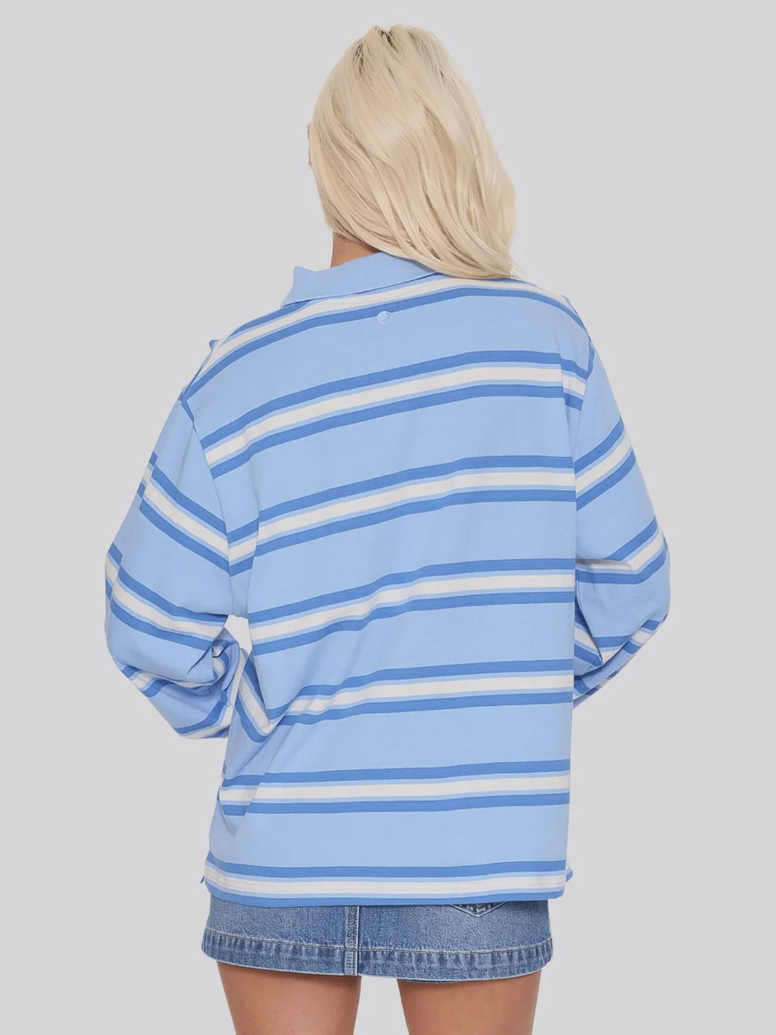 WORSHIP WOMENS YOURS TRULY STRIPED LONG SLEEVE POLO - DREAM BLUE