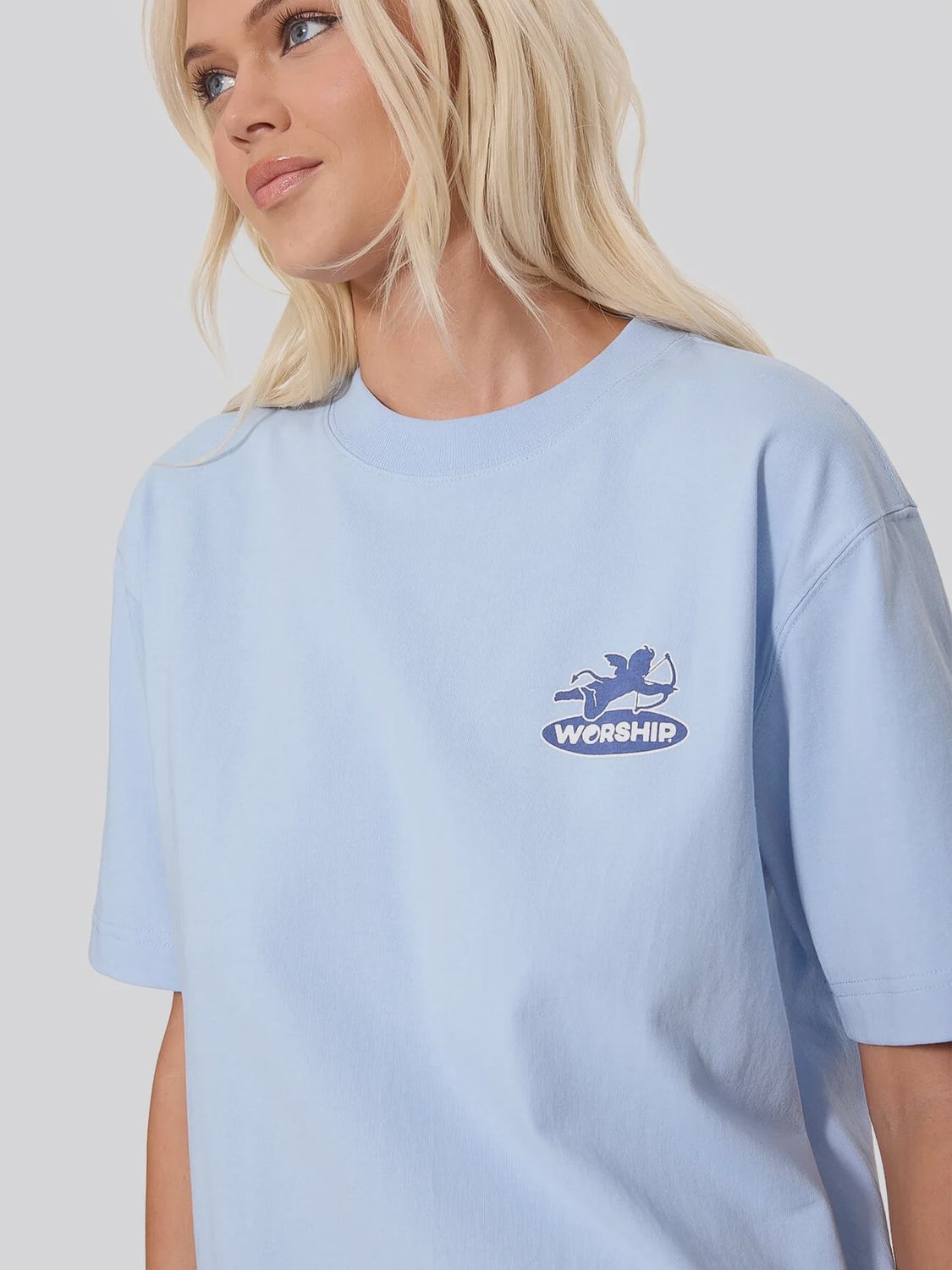 WORSHIP WOMENS SHADOW CHERUB REGULAR FIT TEE - DREAM BLUE