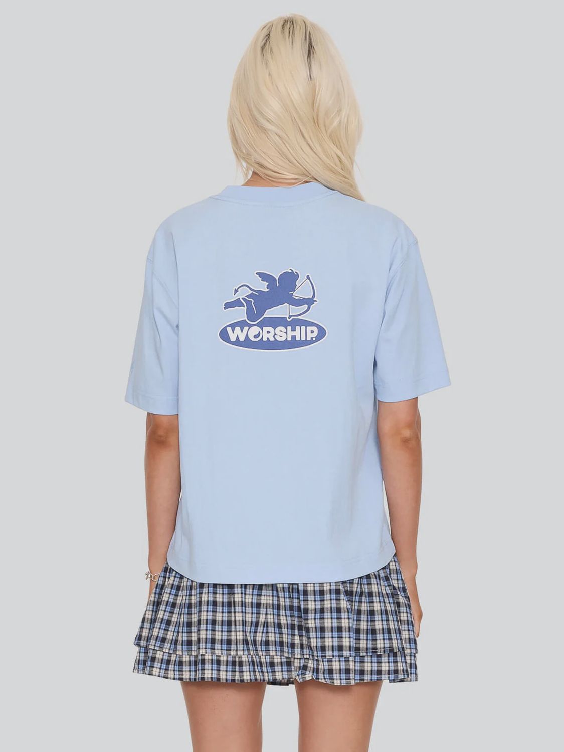 WORSHIP WOMENS SHADOW CHERUB REGULAR FIT TEE - DREAM BLUE