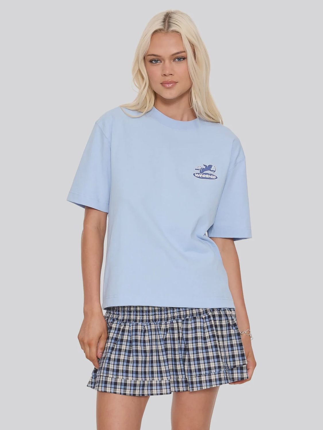 WORSHIP WOMENS SHADOW CHERUB REGULAR FIT TEE - DREAM BLUE