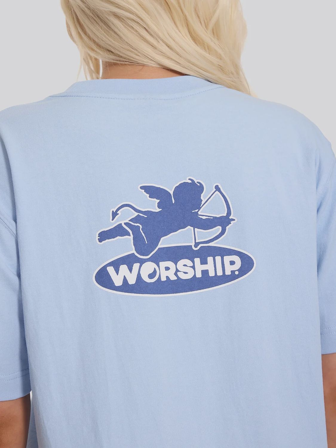 WORSHIP WOMENS SHADOW CHERUB REGULAR FIT TEE - DREAM BLUE