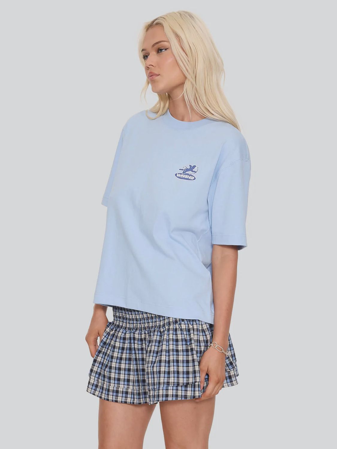 WORSHIP WOMENS SHADOW CHERUB REGULAR FIT TEE - DREAM BLUE