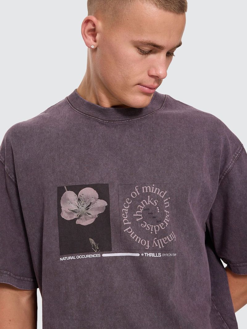THRILLS MENS NATURAL OCCURENCE OVERSIZE BOX CROP TEE - PURPLE BLACK MARBLE