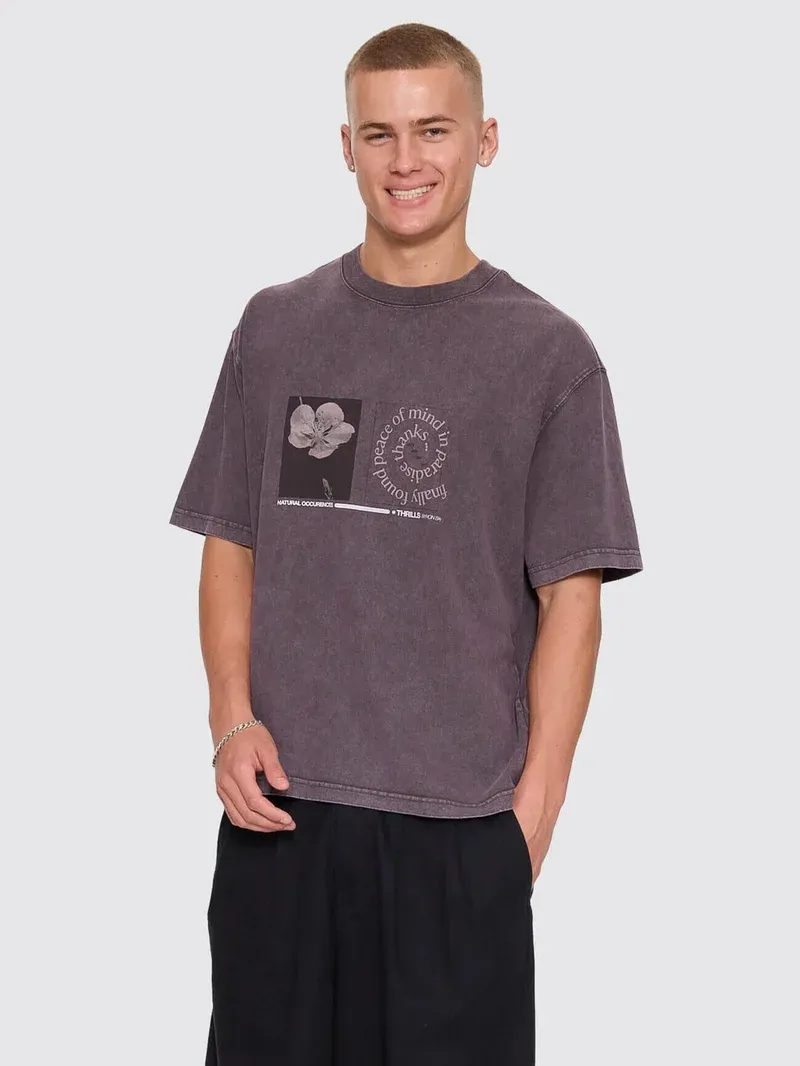 THRILLS MENS NATURAL OCCURENCE OVERSIZE BOX CROP TEE - PURPLE BLACK MARBLE