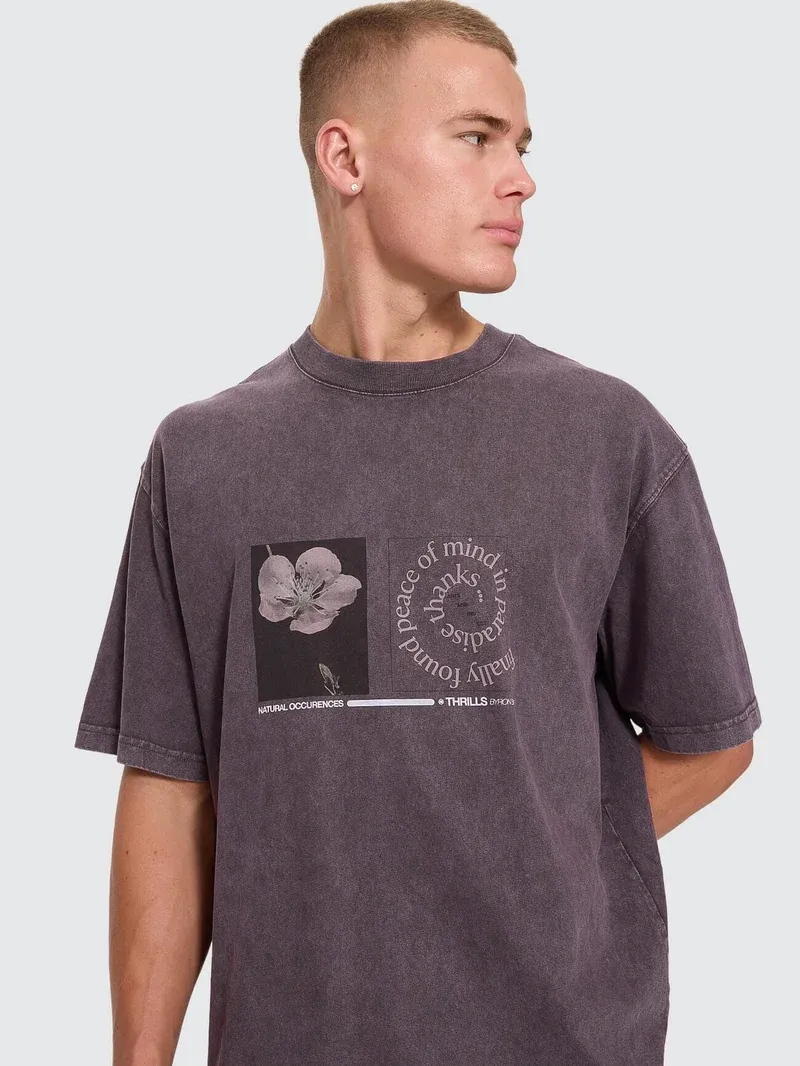 THRILLS MENS NATURAL OCCURENCE OVERSIZE BOX CROP TEE - PURPLE BLACK MARBLE