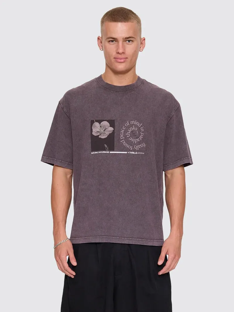 THRILLS MENS NATURAL OCCURENCE OVERSIZE BOX CROP TEE - PURPLE BLACK MARBLE