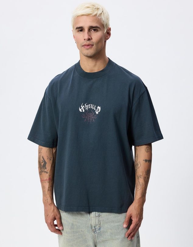 THRILLS MENS STAGGER OVERSIZE BOX CROP TEE - PETROL