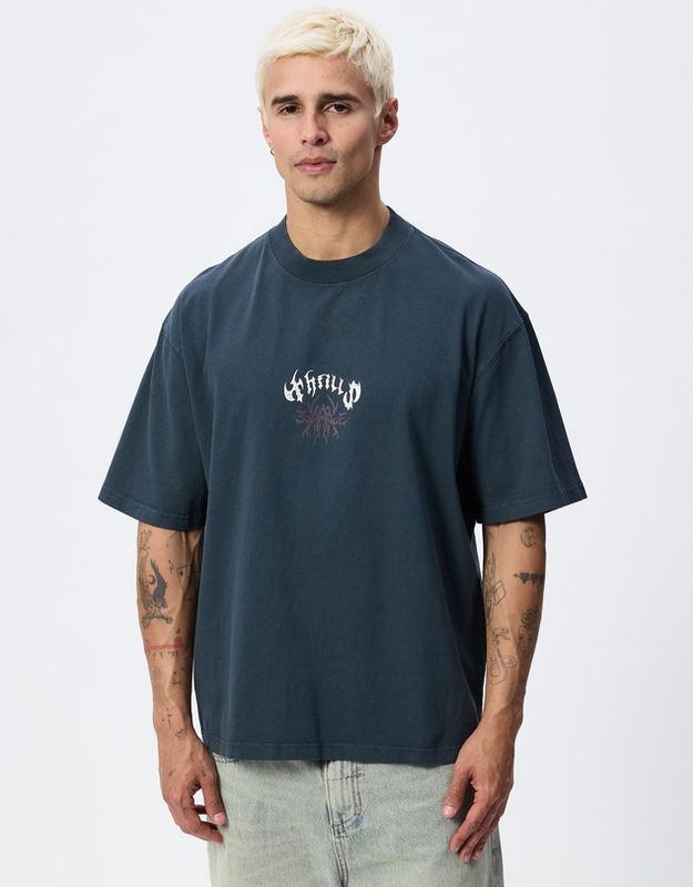 THRILLS MENS STAGGER OVERSIZE BOX CROP TEE - PETROL