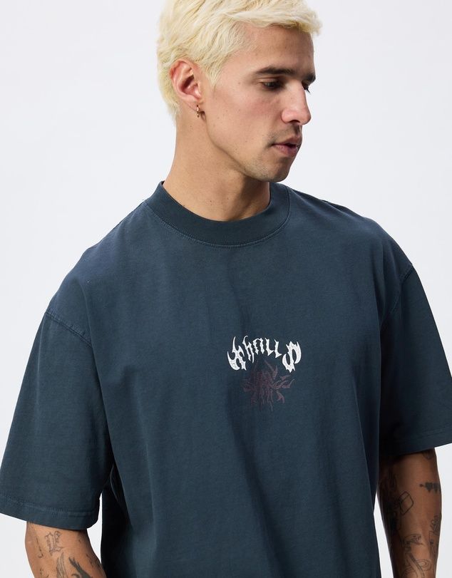 THRILLS MENS STAGGER OVERSIZE BOX CROP TEE - PETROL