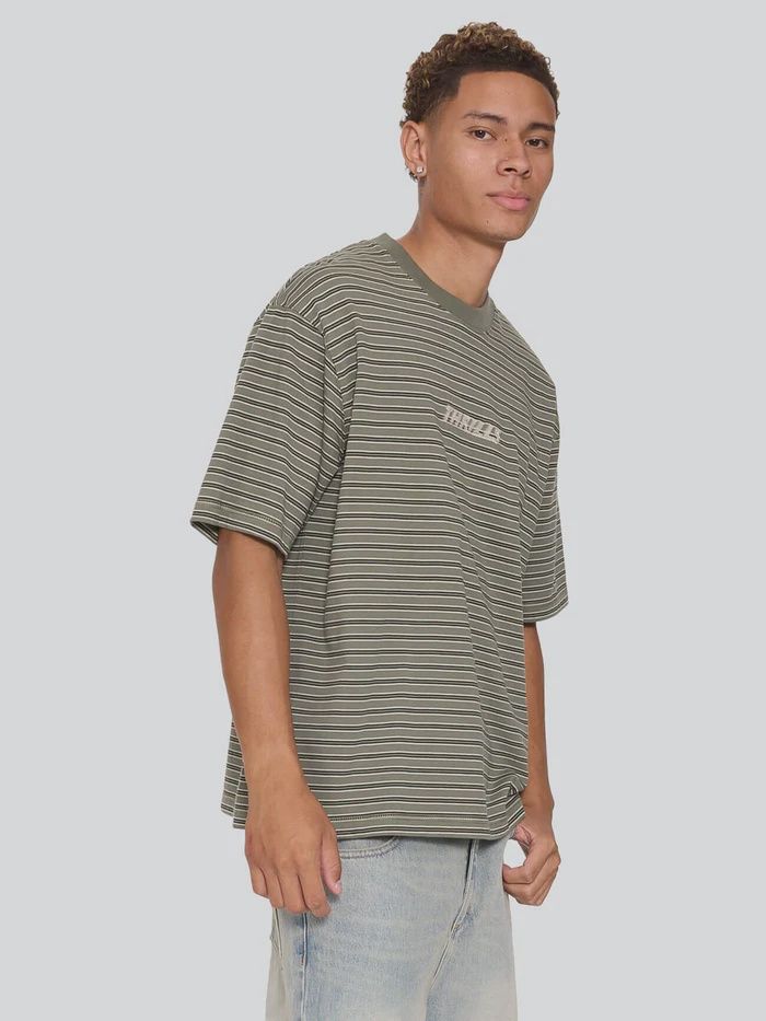 THRILLS MENS BUILT TO LAST STRIPE OVERSIZE BOX CROP TEE - BEETLE