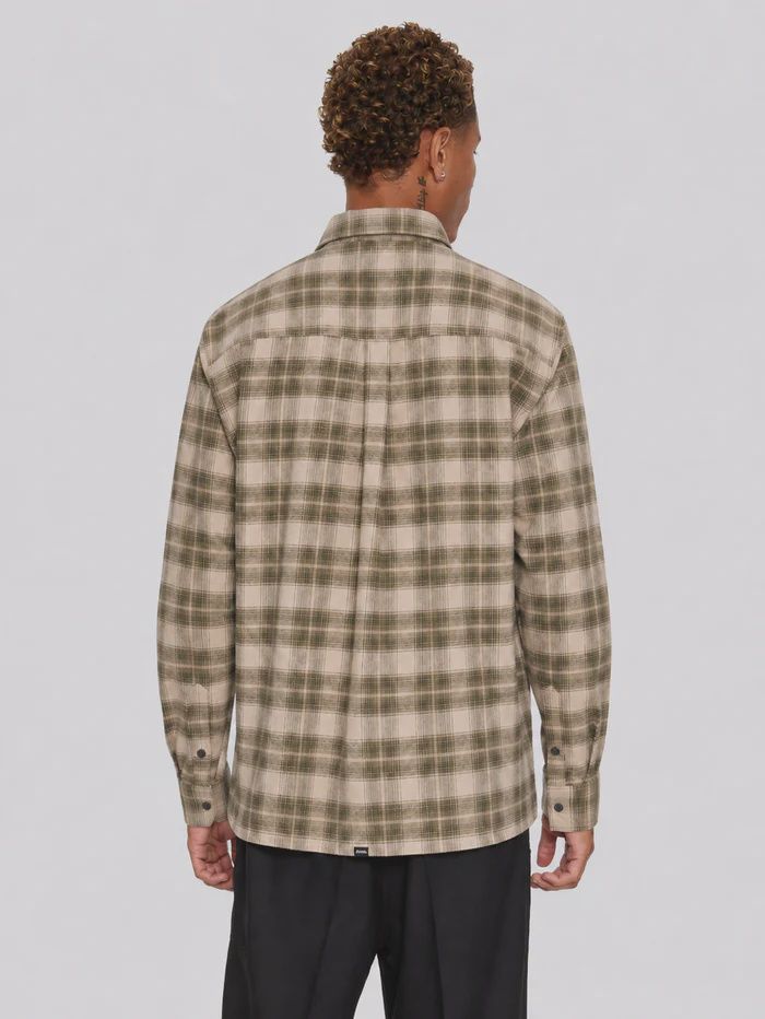 THRILLS MENS PARADISE BUILT BARRIO LONG SLEEVE FLANNEL SHIRT - MILITARY GREEN