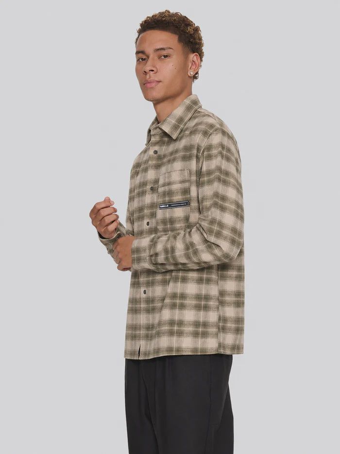 THRILLS MENS PARADISE BUILT BARRIO LONG SLEEVE FLANNEL SHIRT - MILITARY GREEN