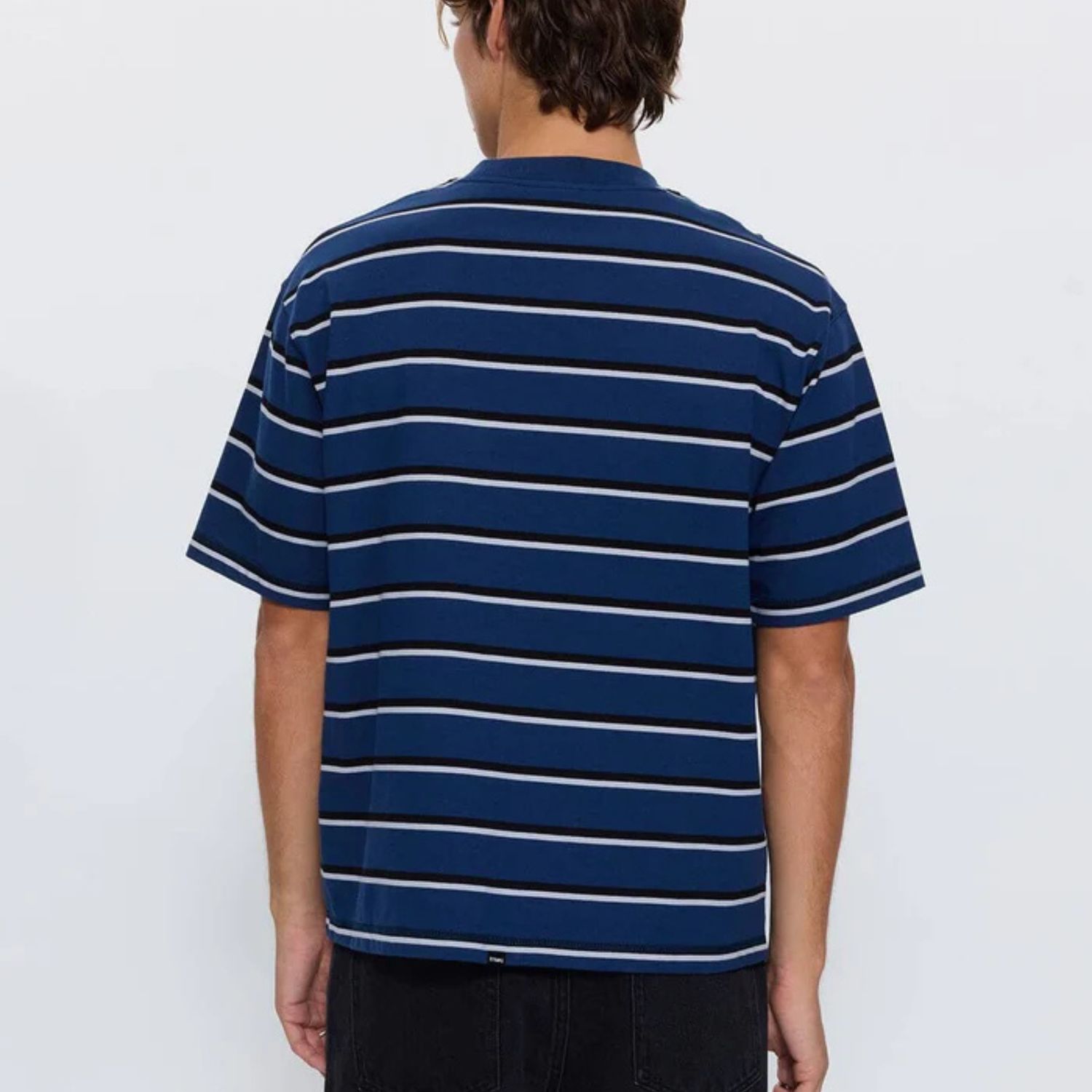 THRILLS MENS STAGGER BIG STRIPE OVERSIZE BOX CROP TEE - BLACK